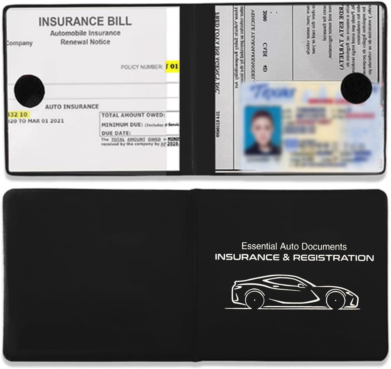 2PCS Car Registration and Insurance Card Holder, 10.6''×4.8'' Essential Auto Card Glove Box Organizer with Closure, Vehicle Interior Accessories for Documents, Cards, License