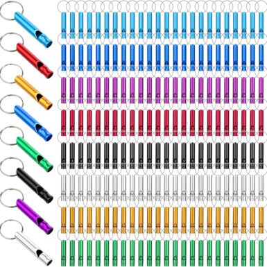 200Pcs Emergency Whistles with Keychains, Aluminum Extra Loud Survival Whistle, Whistle Bulk for Camping Hiking Hunting Boating Training Outdoor Sports, Multicolor