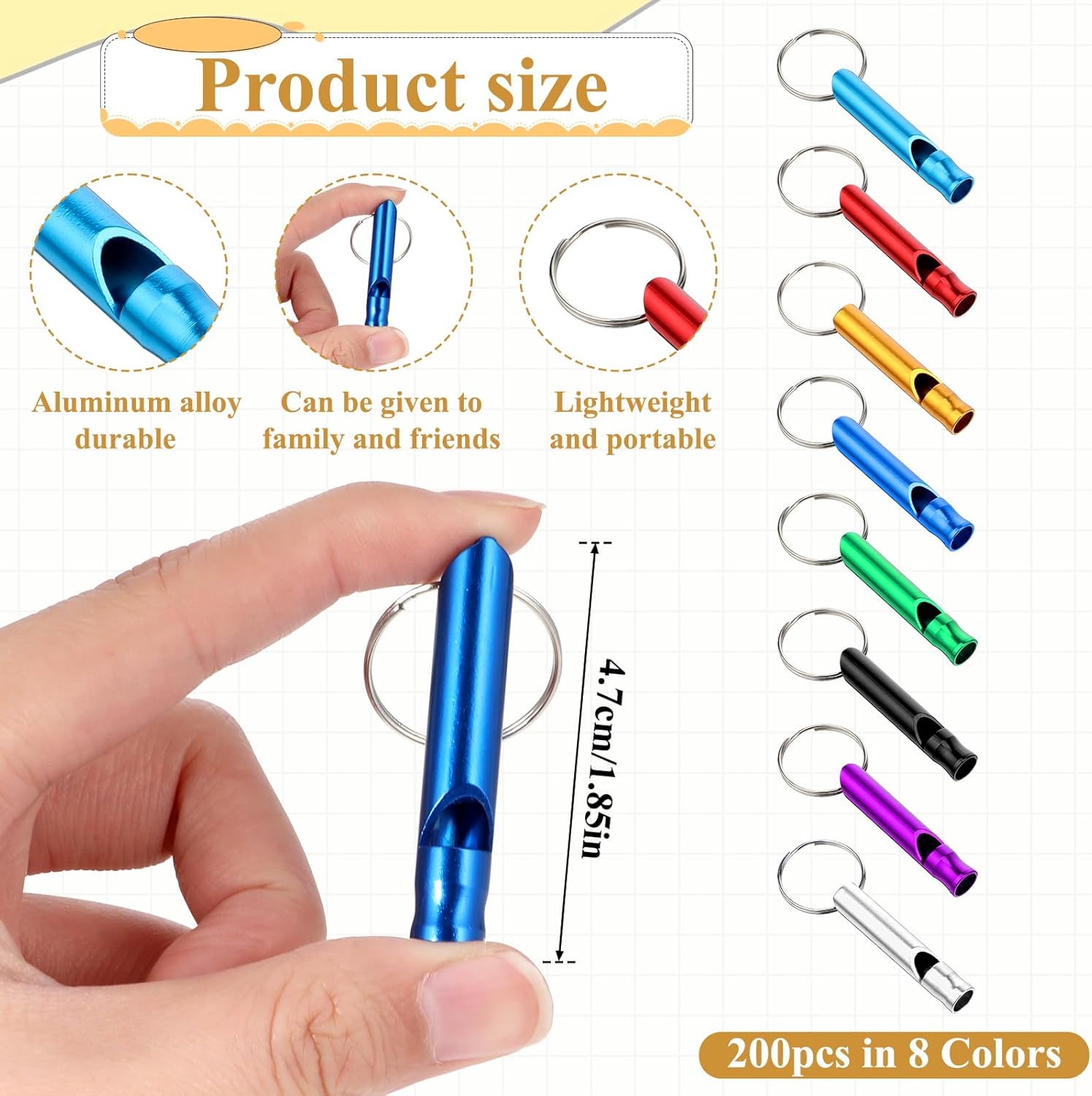 200Pcs Emergency Whistles with Keychains, Aluminum Extra Loud Survival Whistle, Whistle Bulk for Camping Hiking Hunting Boating Training Outdoor Sports, Multicolor - Image 2